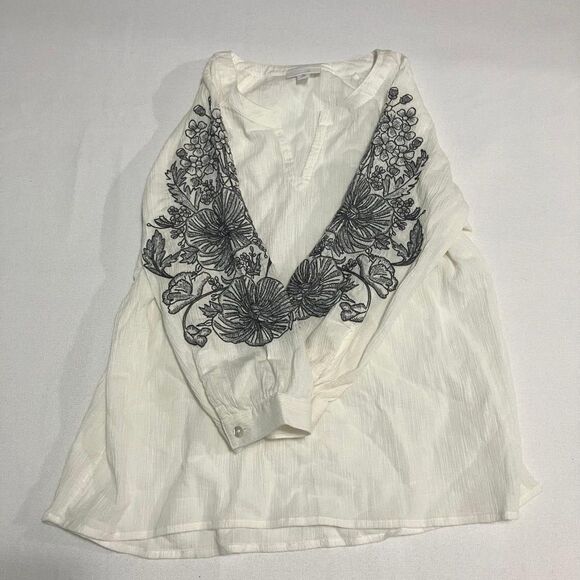 J.Jill Pure Jill Women's XS Petite Embroidered Sleeve Cotton Top Blouse White - Picture 4 of 8